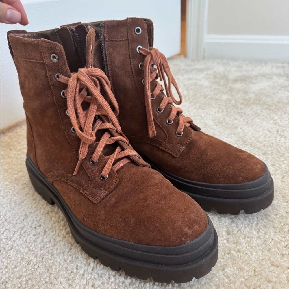 Vince Chestnut Suede Lace-Up Boots